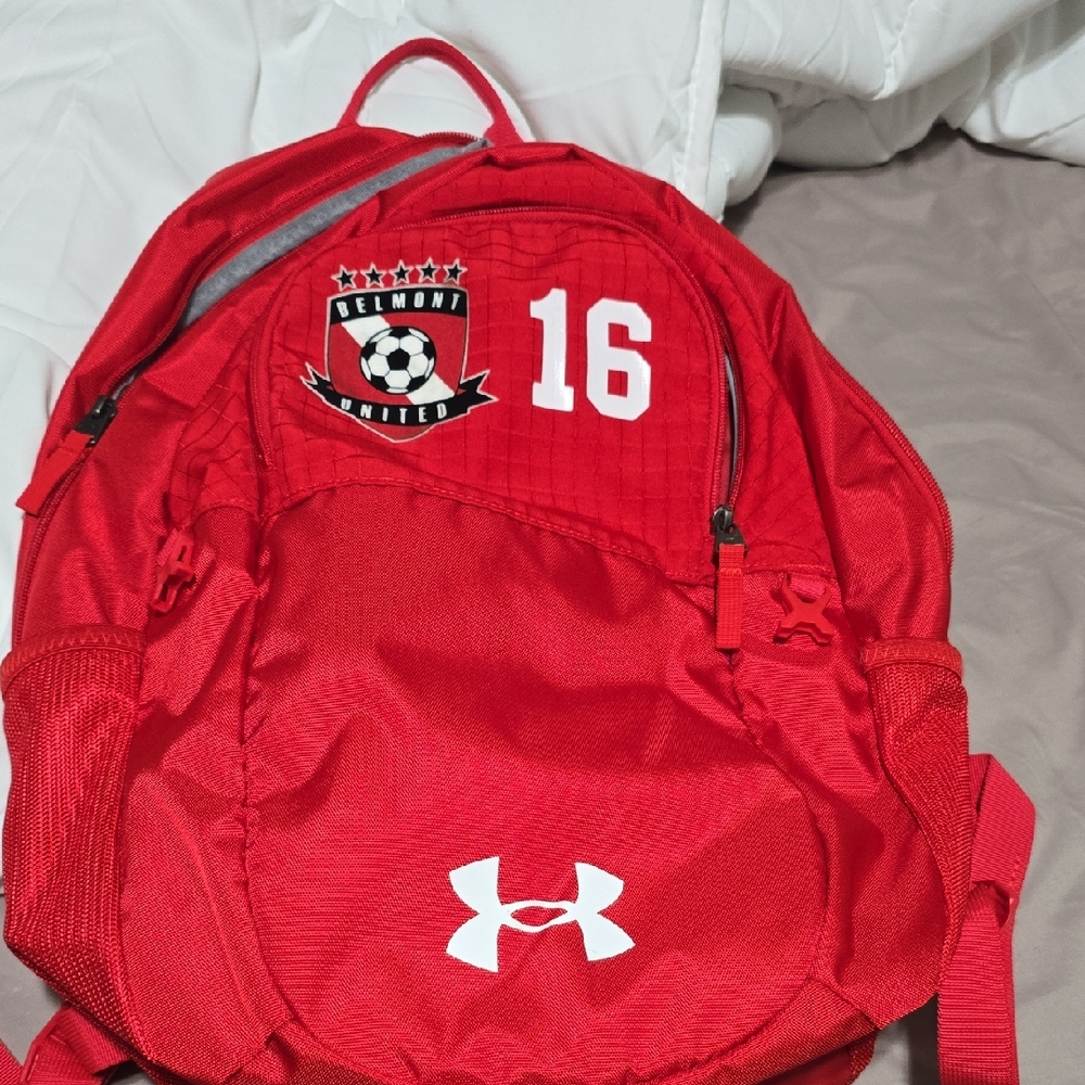 Under Armour Scarlet Backpack with Soccer Emblem